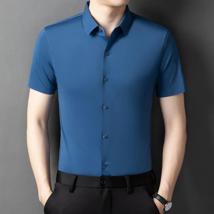 Herren-Hemd mit Vier-Wege-Stretch, Farbblock-Diamantmuster und Knopfleiste – ideal für Business-Casual und formelle Anlässe.