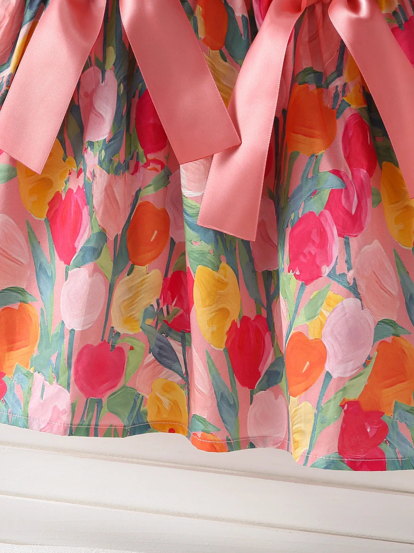 Mädchen A-Linie Kleid mit Band und Tulpe für 1-4 Jahre