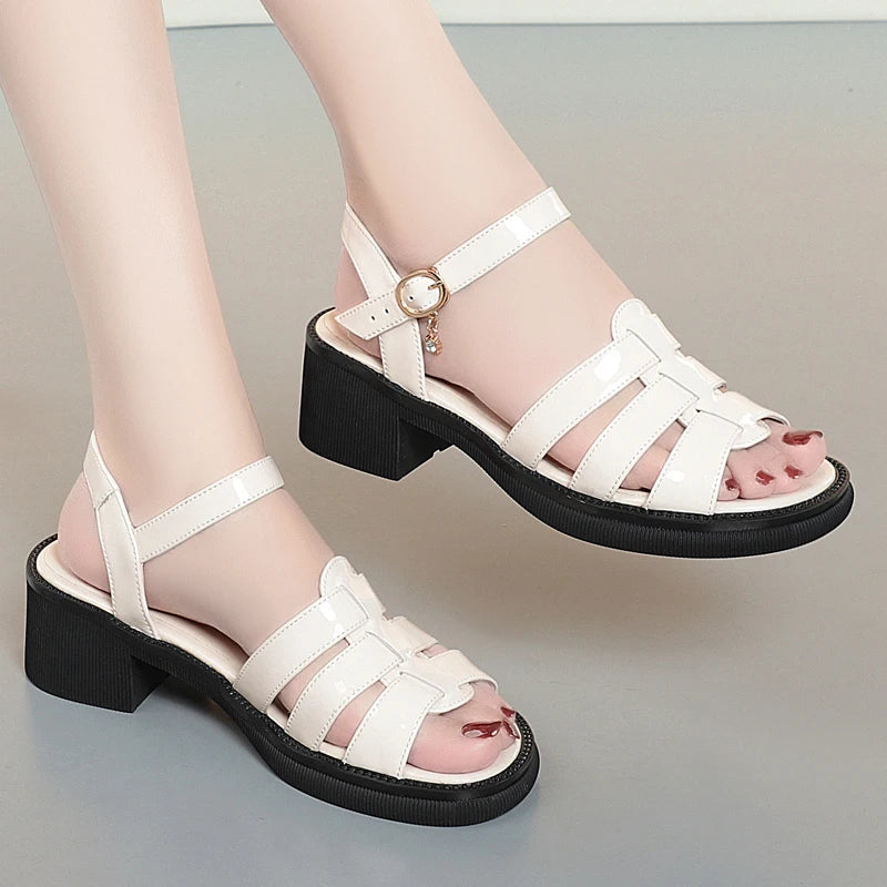 AIYUQI Frauen Sandalen Sommer 2025, Neue Echtes Leder Frauen Rom Schuhe Offene spitze Weben Nicht-slip Sandalen Damen