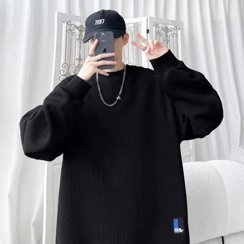 Herren Sweatshirt im Buchstaben-Jacquard mit Rundhalsausschnitt für lässige Frühlingstage