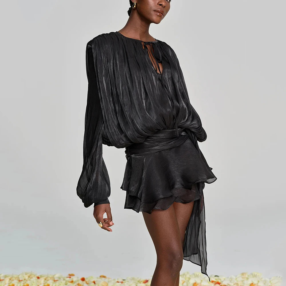 Elegantes Damen-Tunikakleid mit Rundhalsausschnitt, langen Ärmeln und Patchwork-Design