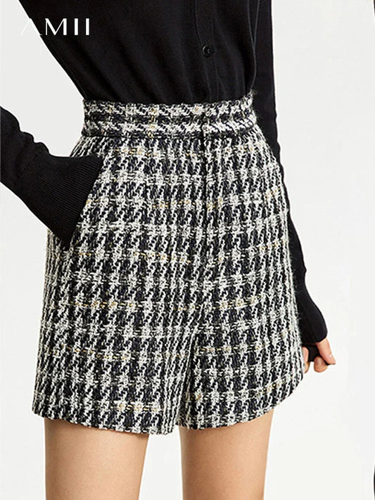 Damen Shorts im Retro-Stil mit kariertem Patchwork und Taschen