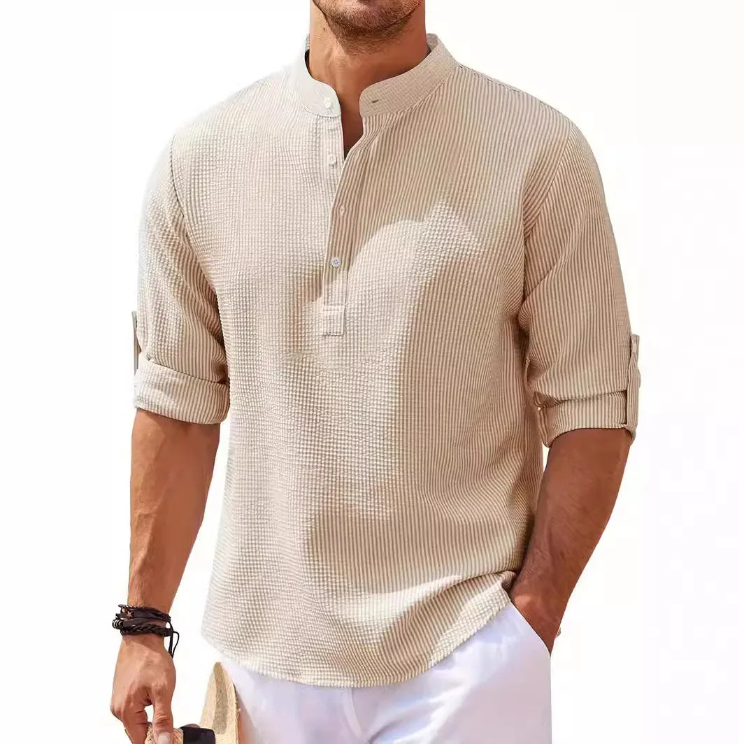 Leichtes Herrenhemd mit europäischem und amerikanischem Stil, dichtem Netzdesign und personalisiertem Schnitt – langärmlig und mit sexy Durchblick-Effekt