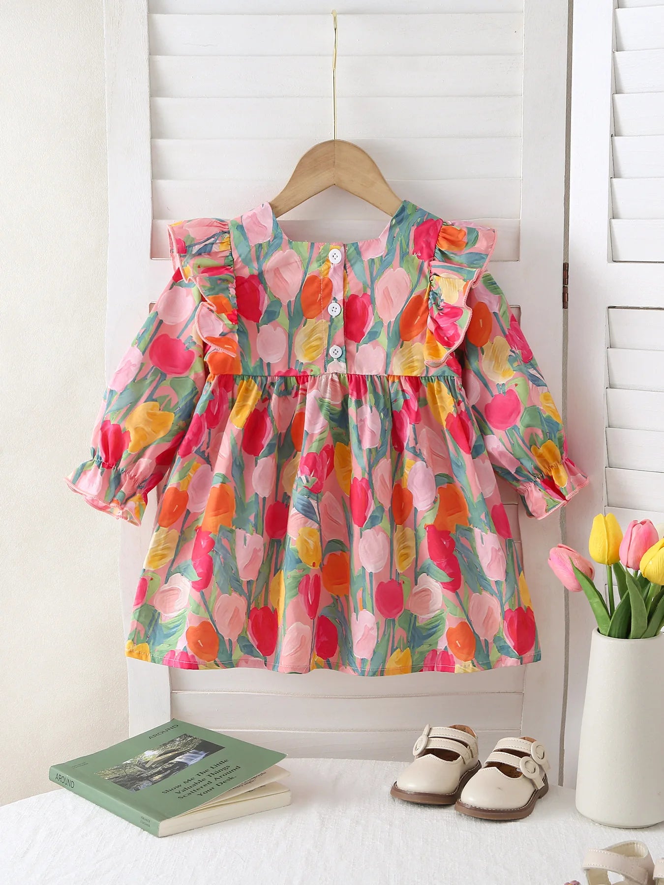 Mädchen A-Linie Kleid mit Band und Tulpe für 1-4 Jahre