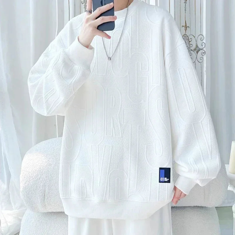 Herren Sweatshirt im Buchstaben-Jacquard mit Rundhalsausschnitt für lässige Frühlingstage