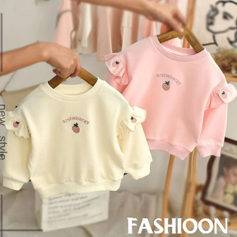 Mädchen Hoodie mit süßer gestickter Erdbeere für 1-6 Jahre