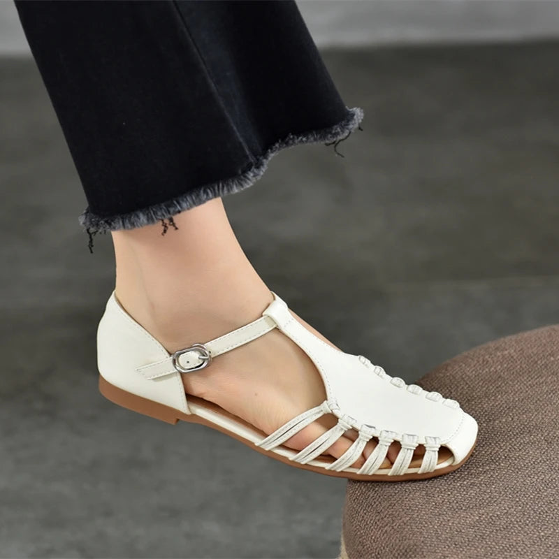 AIYUQI Damen-Sandalen, Sommer 2022, neue handgewebte römische Sandalen, weiblich, große Größe, rutschfeste Schweinekäfig-Schuhe für Damen