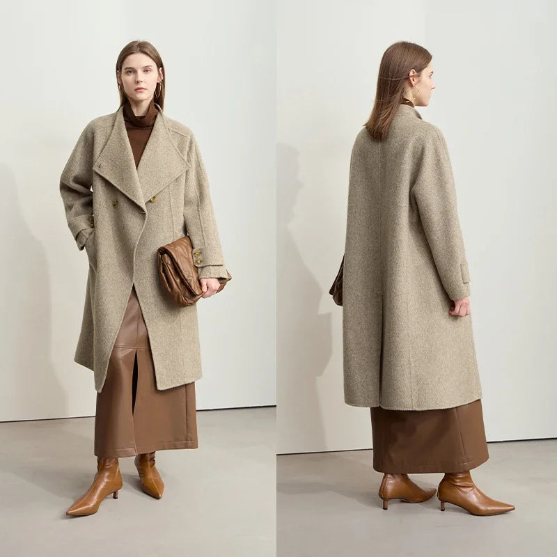 Damen Wollmantel aus 100 Prozent Wolle mit losem Raglanärmel Design