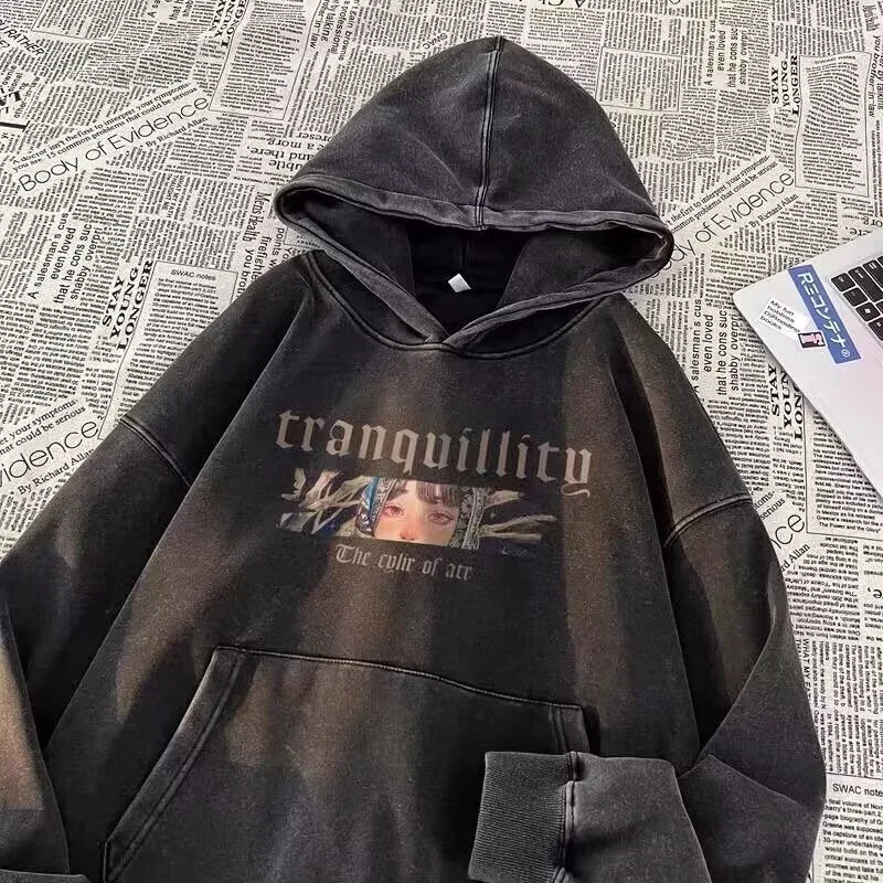 Neue Herren Kunst Eule Mädchen Grafikdruck Kapuzenpullover Gewaschen Distressed Harajuku Mode Pullover Hoodies Y2K Streetwear Hoody