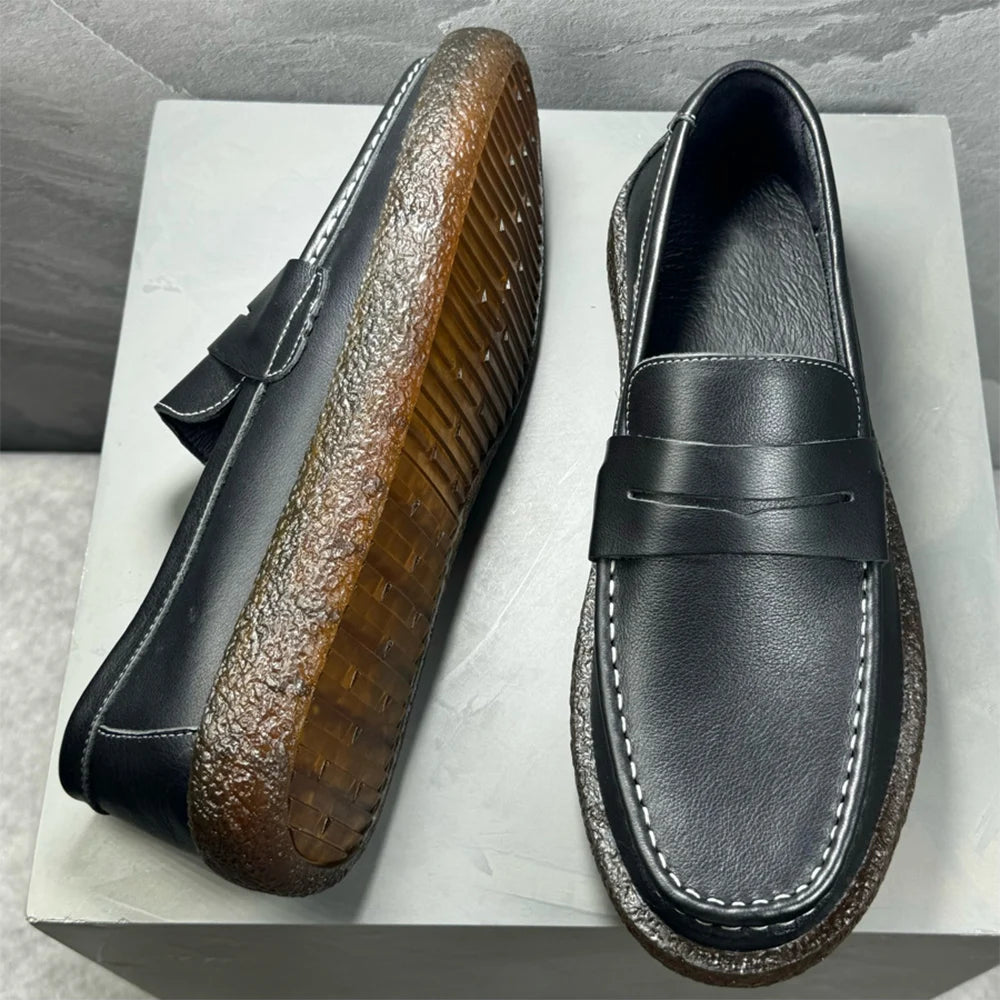 Black Genuine Leather Loafers Breathable and Durable Cowhide Shoes British Style Shoes Men Business and Casual Leather Shoes