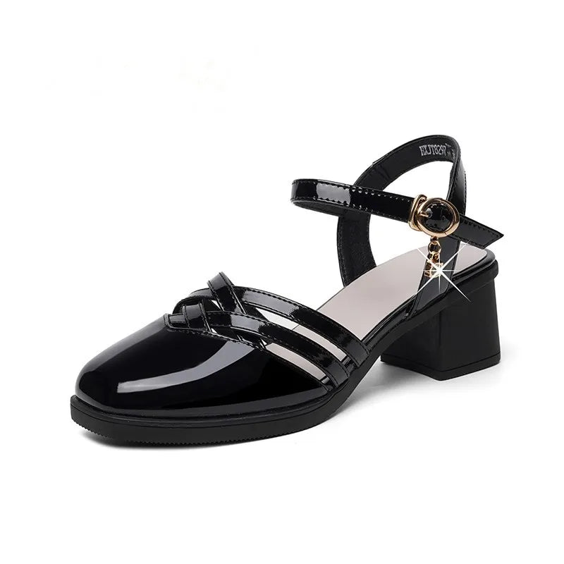 AIYUQI Damen Sandals Spaltleder Gladiator Closed-Toe