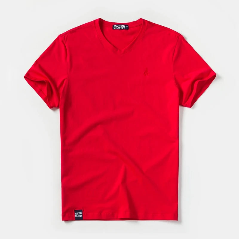 Männer T-Shirt aus einfarbigem Baumwollstoff mit V-Ausschnitt und kurzen Ärmeln