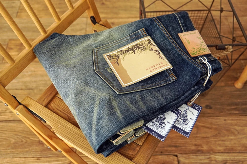 Herren Jeans im Vintage-Stil aus Denim mit Distressed Kanten