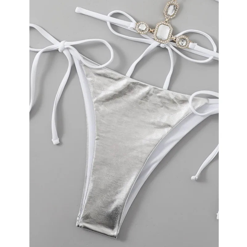 Sexy Bikini-Set mit Strasssteinen und Push-up-Effekt – ideal für Strand und Pool