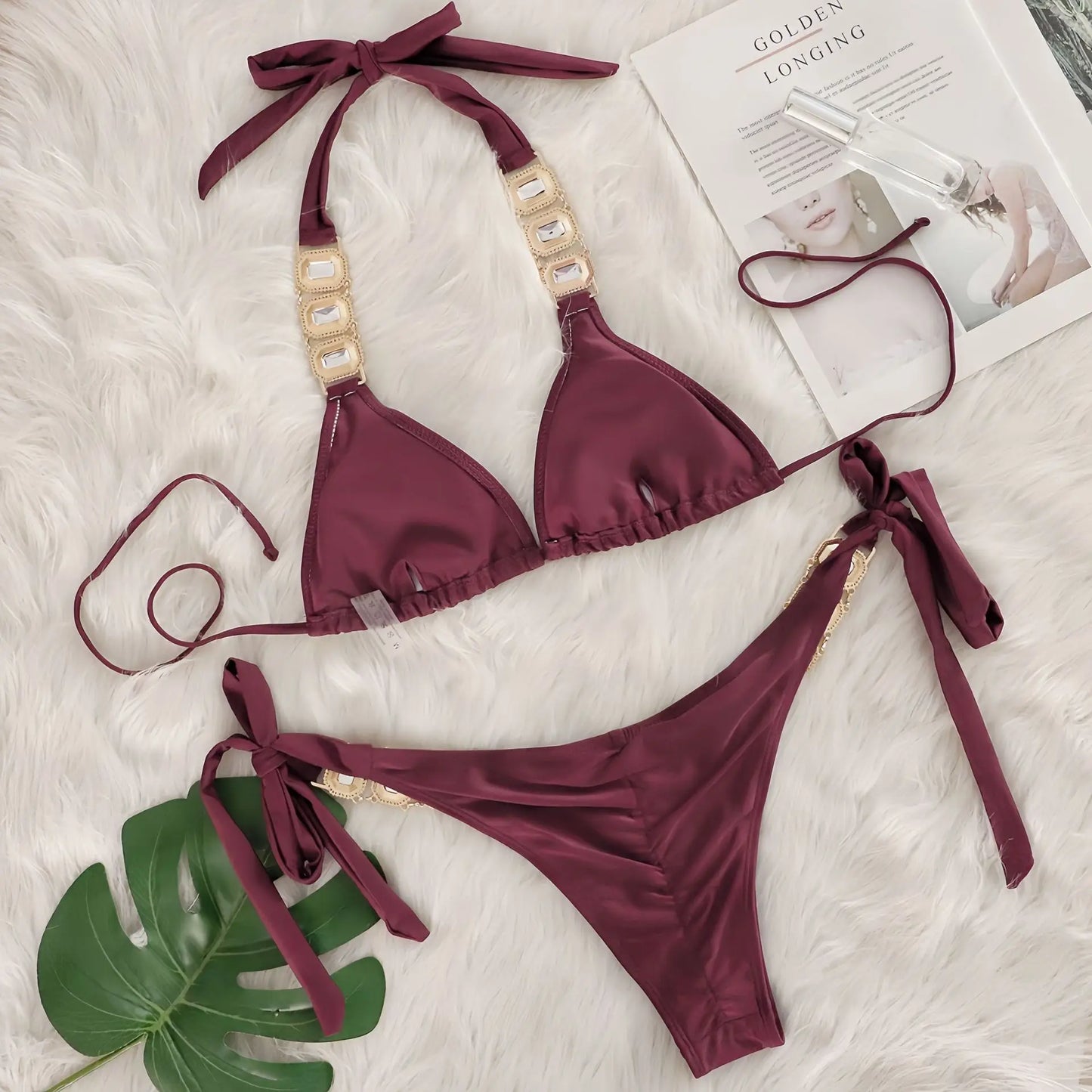 Brauner Push-Up-Bikini im brasilianischen Stil für Damen – ideal für Strand und Pool