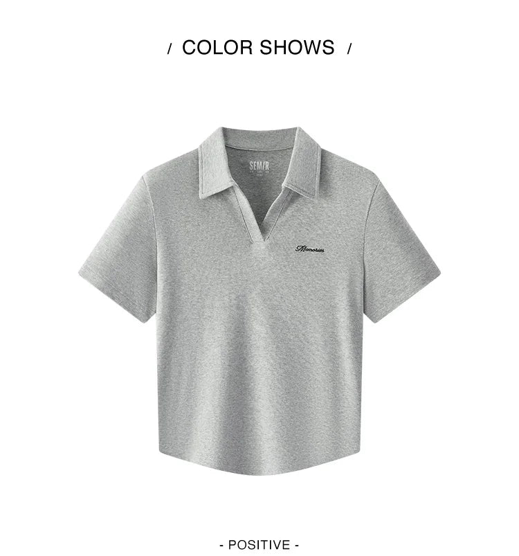 Semir Poloshirt für Damen, abgeschnitten, schmale Passform, elegant, 2025, neuer Sommer, bestickter Pullover, minimalistisch, für lässigen Stil