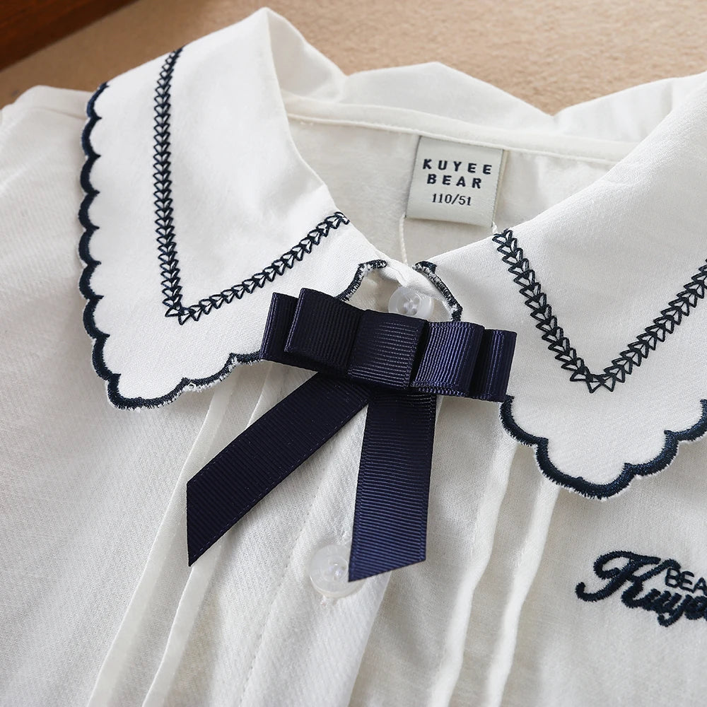 Mädchen weißes Hemd für Kinder Frühling Herbst koreanische Mode Kinder lang ärmel ige süße Schleife T-Shirt Baumwolle lässige Top-Kleidung