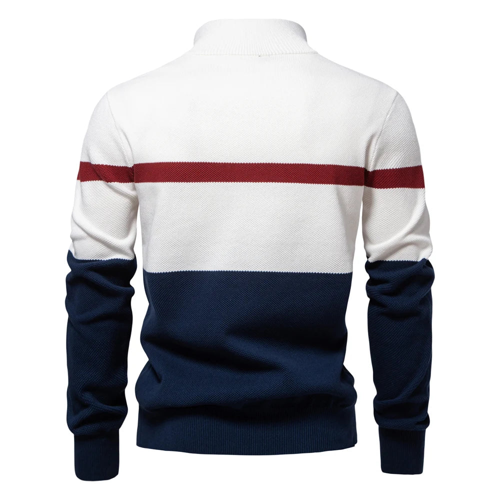 Herren Pullover aus hochwertiger Baumwolle mit Reißverschluss im Mock Neck Stil