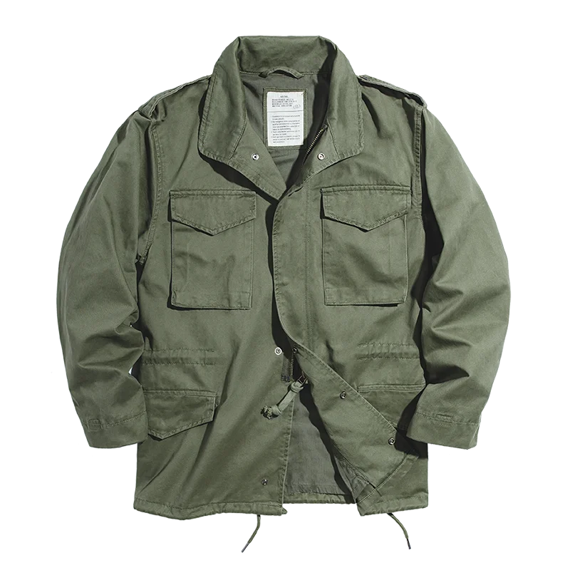 Herren Feldjacke Grüne Vintage-Armeejacke Lässige Windjacke Reverskragen Taschen Mantel