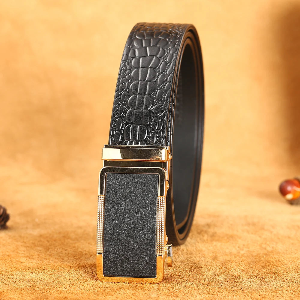 Herren Echtleder-Gürtel Business Luxus Krokodil Automatik-Schnalle 3,5 cm Top-Qualität