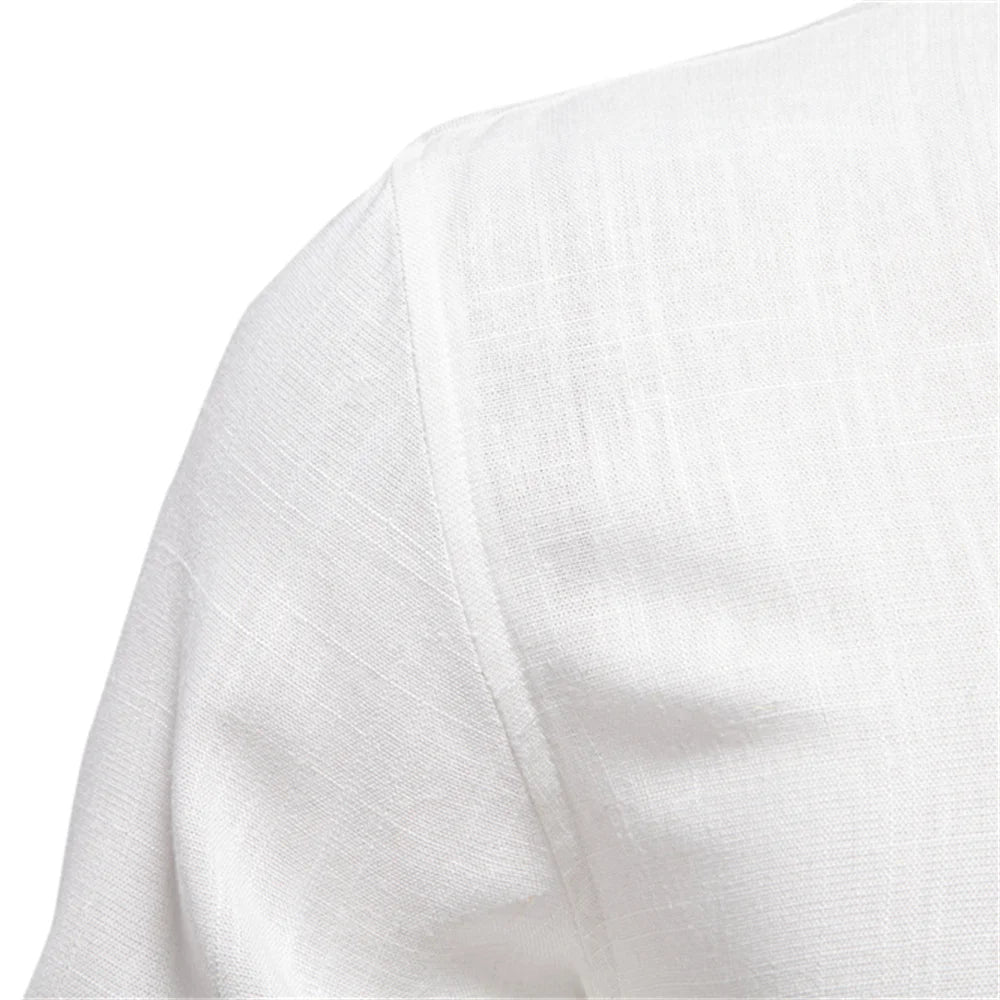 Herren Langarmhemd aus einfarbigem Leinen mit lässigem Button-Down-Kragen