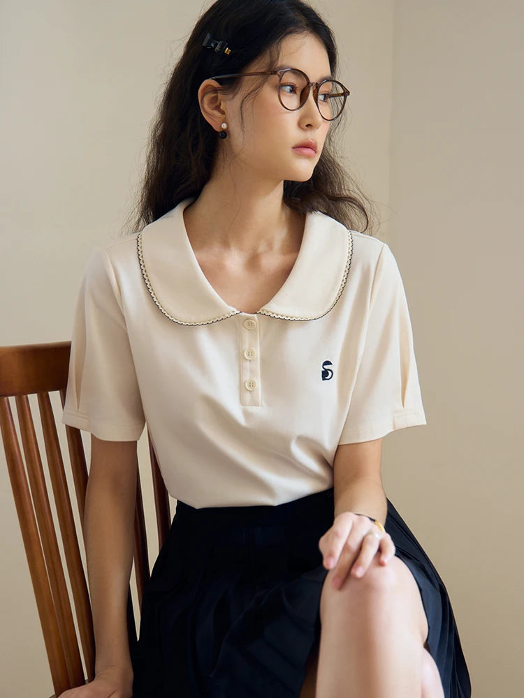 Lässige Damen-Bluse in Übergröße mit Schnalle, kurzen Ärmeln und umgeschlagenem Kragen – tailliert und figurbetont für den Sommer.