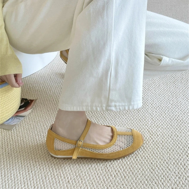 AIYUQI Damensandalen 2025, neue Mesh-atmungsaktive, rutschfeste Mary Jane-Damenschuhe, große flache Fischerschuhe für Damen