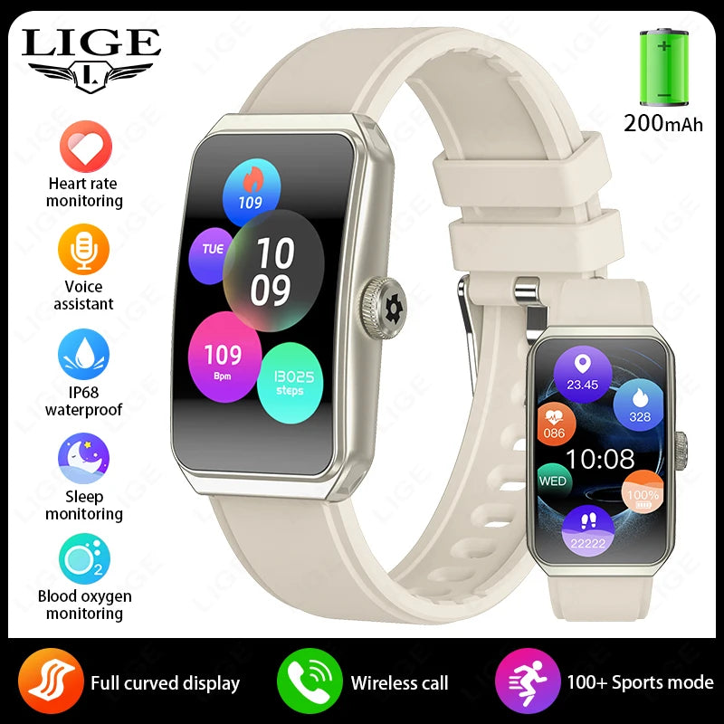 LIGE 1,47" 3D gebogener Bildschirm BT Anruf Musik Smart Watch IP68 wasserdicht Herzfrequenz Blutsauerstoff Frauen Smartwatch 100+ Zifferblatt