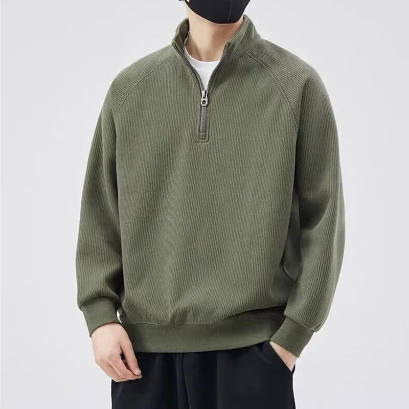 Männer Pullover im y2k Vintage Stil mit Stehkragen und halbem Reißverschluss