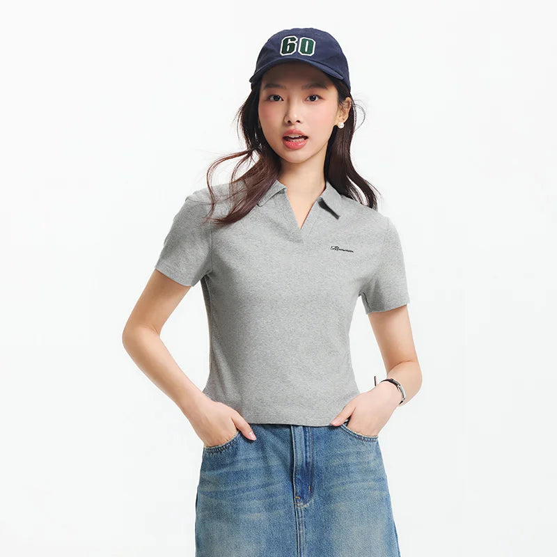 Semir Poloshirt für Damen, abgeschnitten, schmale Passform, elegant, 2025, neuer Sommer, bestickter Pullover, minimalistisch, für lässigen Stil