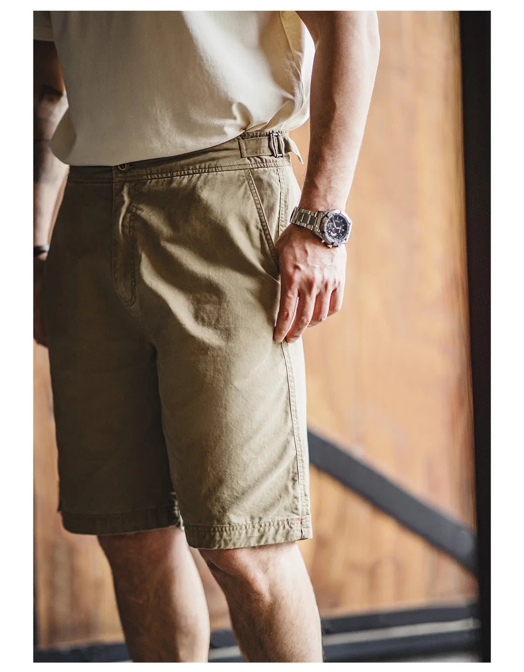 Herren Chino Shorts M51 aus Baumwolle mit verstellbarem Gürtel und Taschen