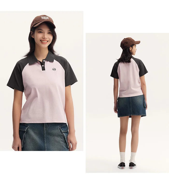 Semir Frauen Polos hirt Sommer neue Farbe Blocking Schulter fallende Ärmel American Retro Top strukturierte Kleidung Trend