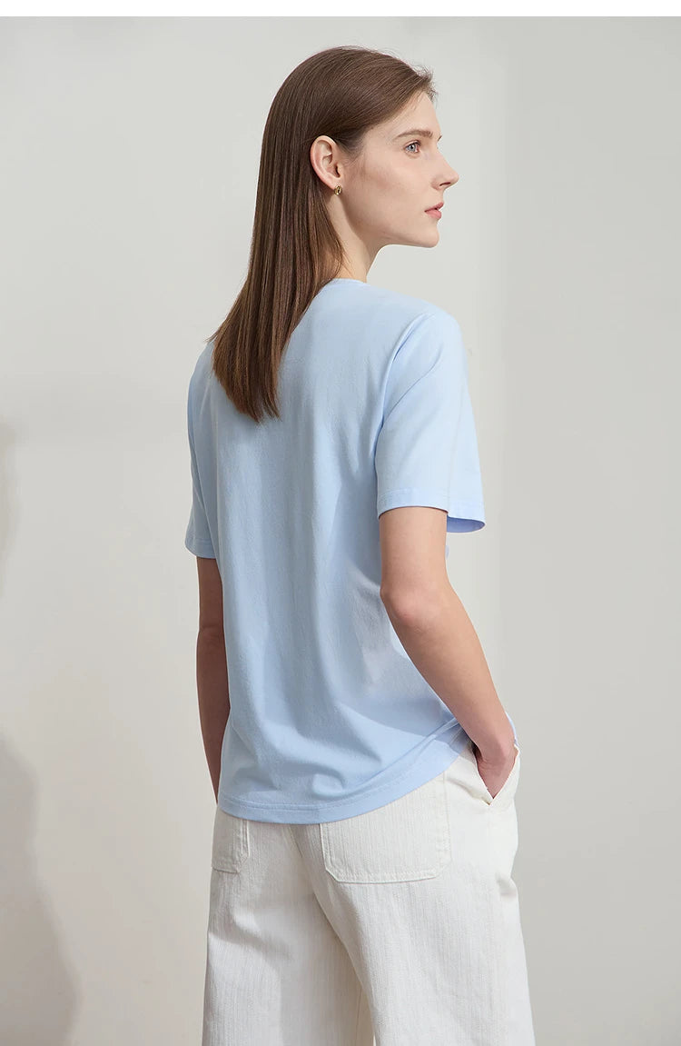 Damen Sommer T-Shirt mit Rundhals und Kordelzug in lässiger Form
