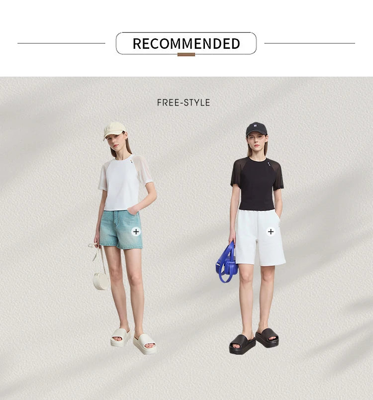Damen T-Shirt im Casual-Stil mit gesticktem Rundhals und kurzen Ärmeln