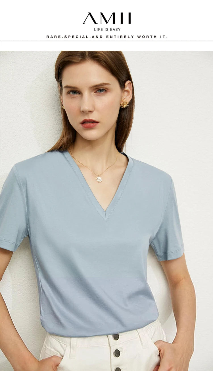 Damen Tops im Minimalismus-Stil mit V-Ausschnitt und kurzen Ärmeln