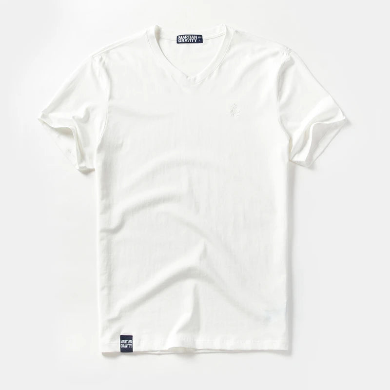 Männer T-Shirt aus einfarbigem Baumwollstoff mit V-Ausschnitt und kurzen Ärmeln