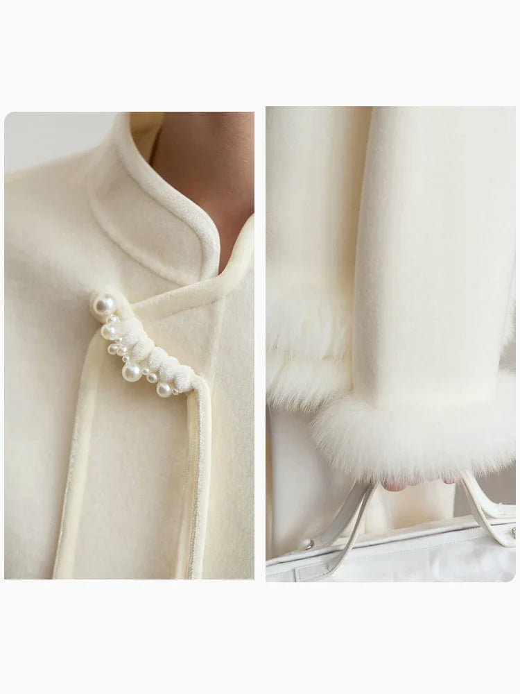 Damen Jacke im chinesischen Stil mit Perle Schnalle und Stehkragen