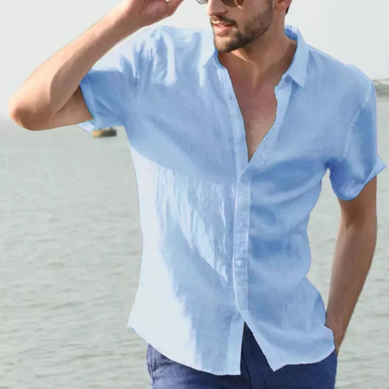 Langes Herrenhemd mit britischem Stil, vertikalen Streifen und schmaler Passform – ideal für den lässigen Look.