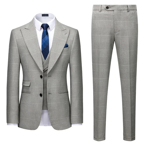 Dreiteiliger Herrenanzug – Blazer, Weste & Hose im karierten Design