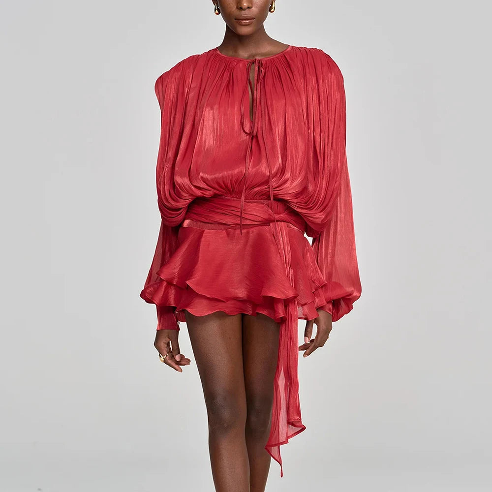 Elegantes Damen-Tunikakleid mit Rundhalsausschnitt, langen Ärmeln und Patchwork-Design