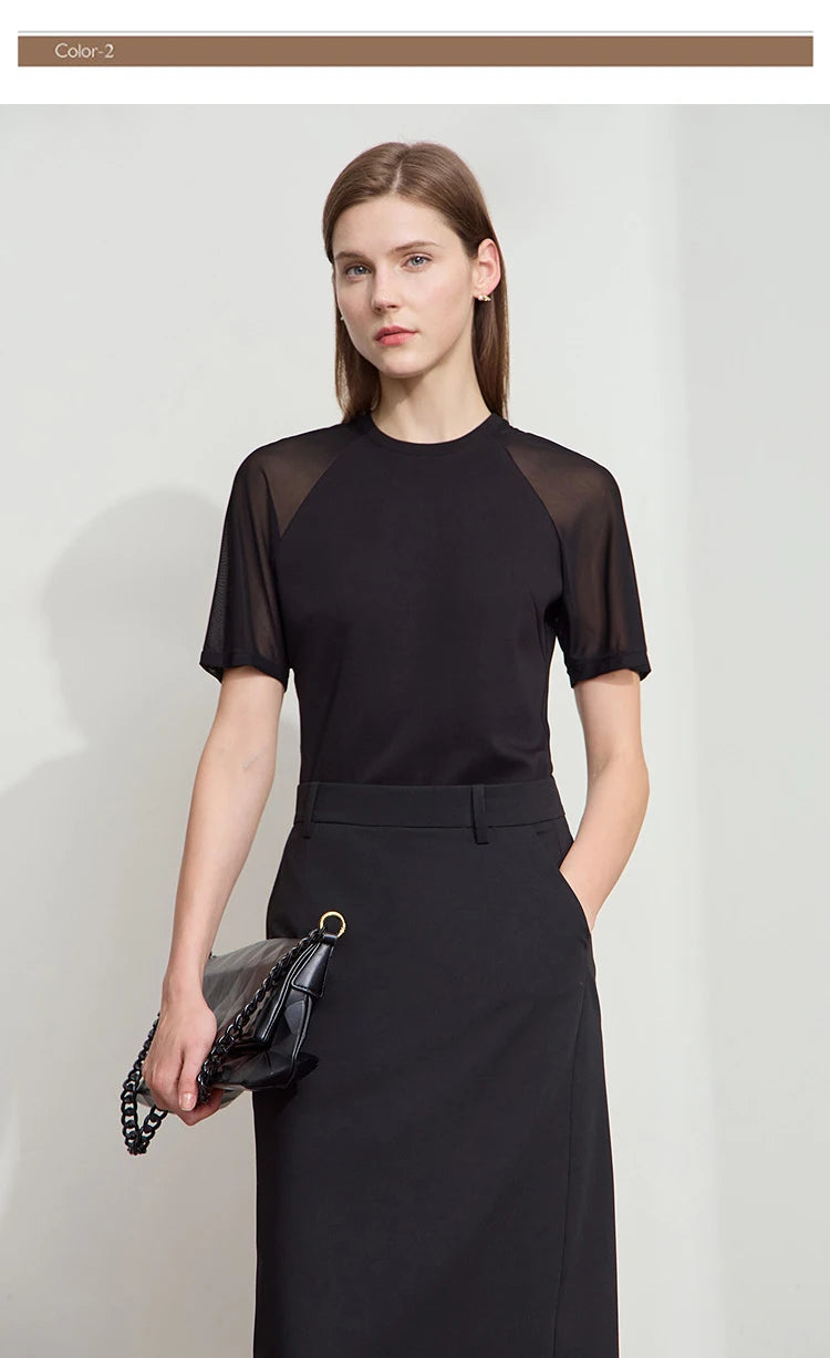 Damen Top im minimalistischen Stil mit O-Ausschnitt und schmaler Passform