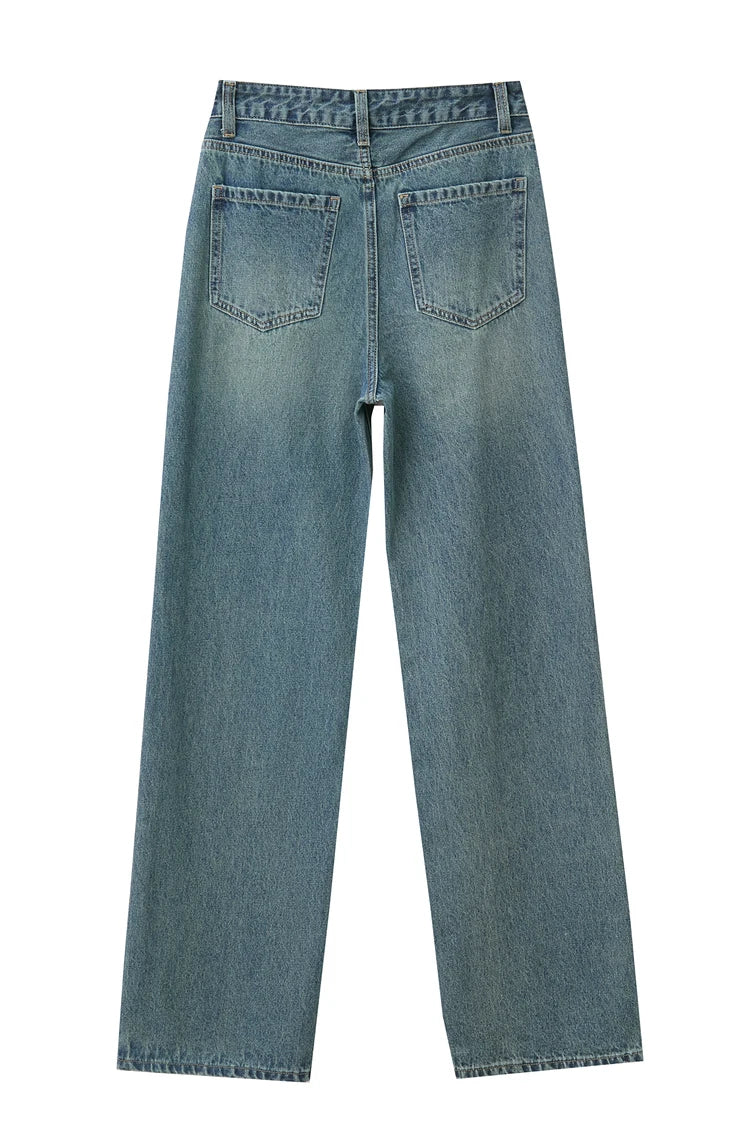 Damen Baggy Jeans im Retro-Stil mit Taschen für das Büro