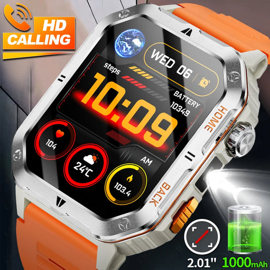 LIGE 2,01 "Ultra Smart Uhr Männer 1000 mAh Batterie Taschenlampe 100 + Sport Herzfrequenz Bluetooth Anruf Smartwatch Für IOS android Neue