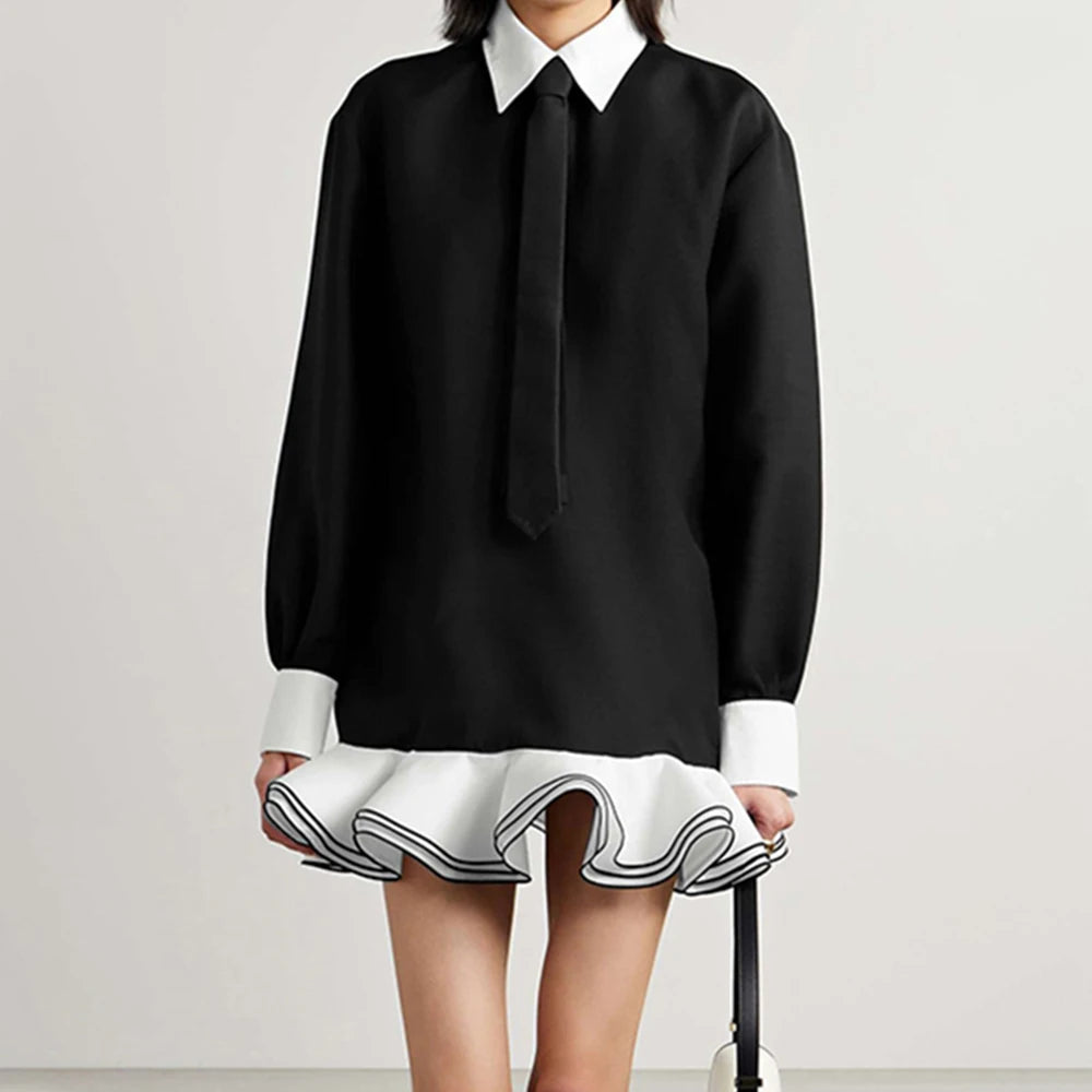 Eleganter Damen-Trenchcoat mit Stehkragen und langen Ärmeln im Patchwork-Design – minimalistischer Mantel mit Schnürung für modische Frauen