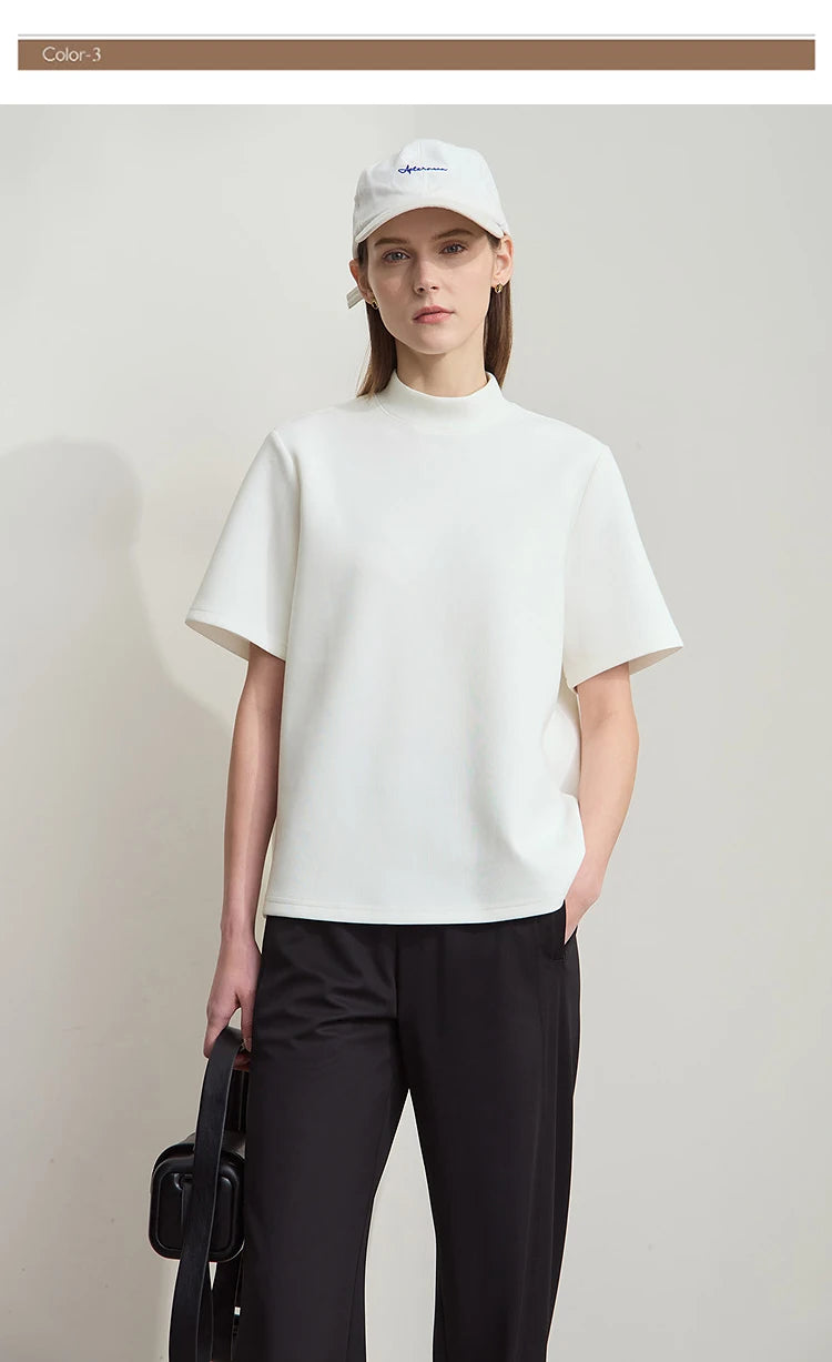Damen Casual T-Shirt mit Gedrucktem Rollkragen und Kurzarm für den Sommer