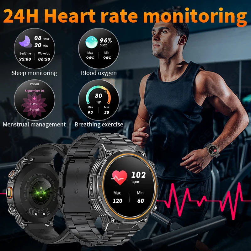 Herren Sport Smartwatch mit 1,46 Zoll HD Display und Drahtloser Anruf-Funktion