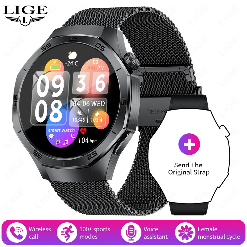 LIGE Smartwatch Outdoor Sport Männer 360*360 HD Display Gesundheit Überwachung Wasserdichte Herzfrequenz BT Anruf Smart Uhr Für Android IOS