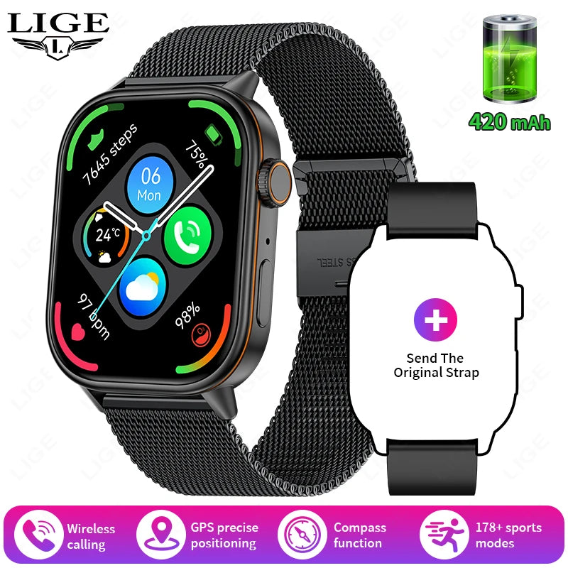 Männer GPS Smartwatch mit 2,01 Zoll HD Bildschirm und Bluetooth-Anruf