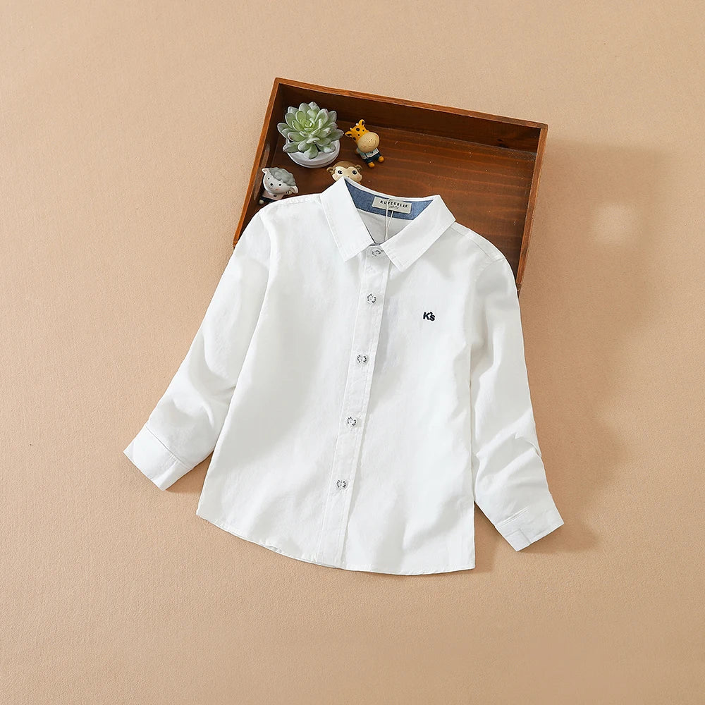 Kinder Jungen Langarm Weiß T-Shirt Frühling Herbst Turndown Kragen Hemd Kinder Schuluniform Baumwolle Kleidung