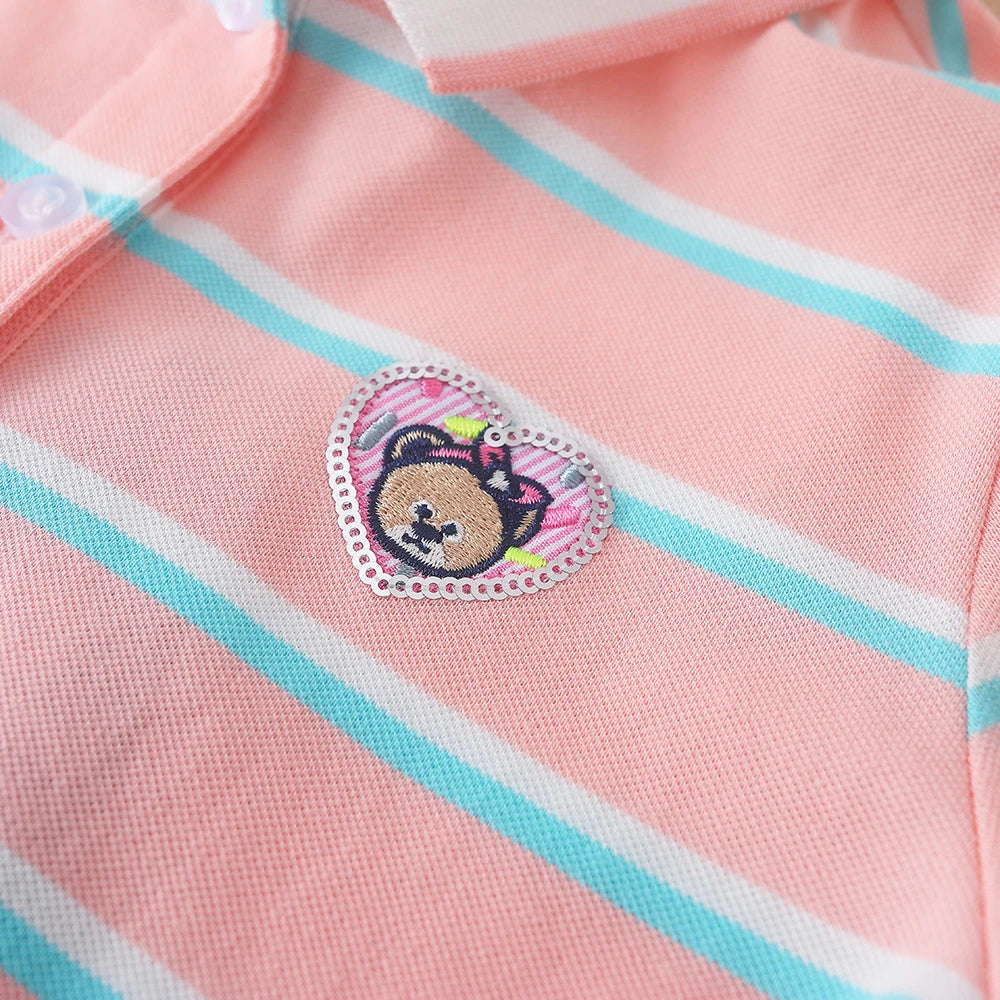 Mädchen Polo Sommer Kinder Kurzarm Baumwolle T-Shirts 2024 neue Kinder drehen Kragen gestreifte Kleidung Mädchen Tops für 5-12 Alter